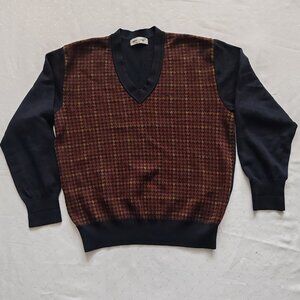 Vintage Pierre Cardin 100% Wool Sweater Houndstooth Check Men's Size L CA